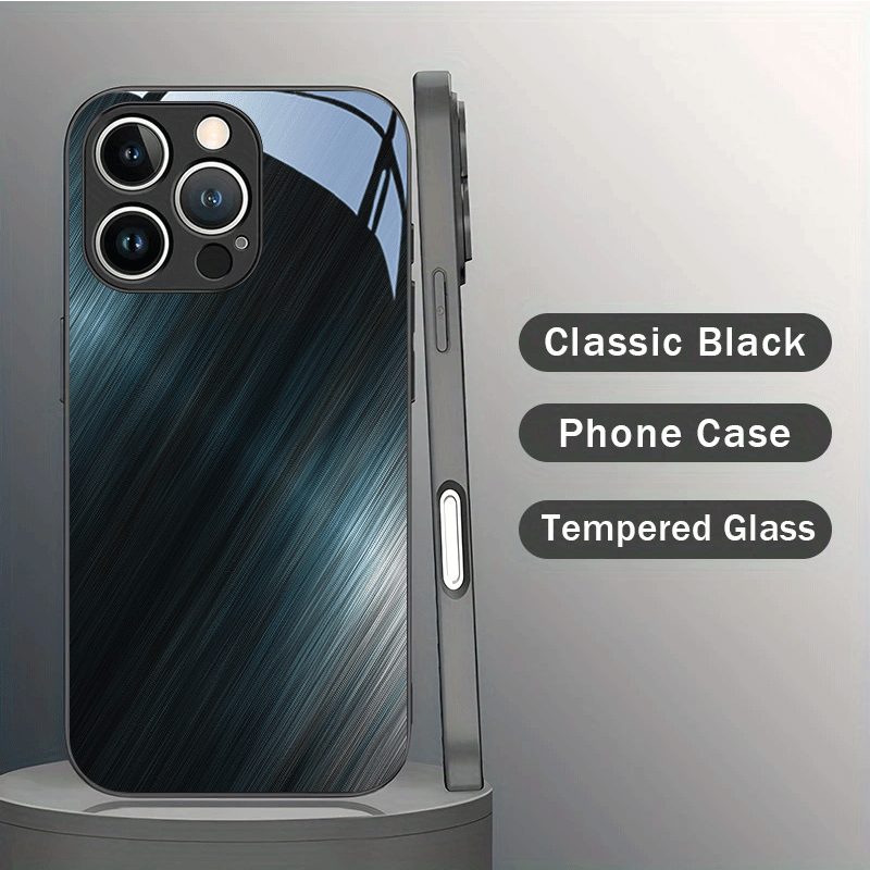 Pc Case Tempered Glass - เคสโทรศัพท์: เคสโทรศัพท์กระจกนิรภัยลายเส้นสีน้ำเงินเข้มแนวทแยงสีดำสำหรับ iPhone 16/16 Plus/16 Pro/16