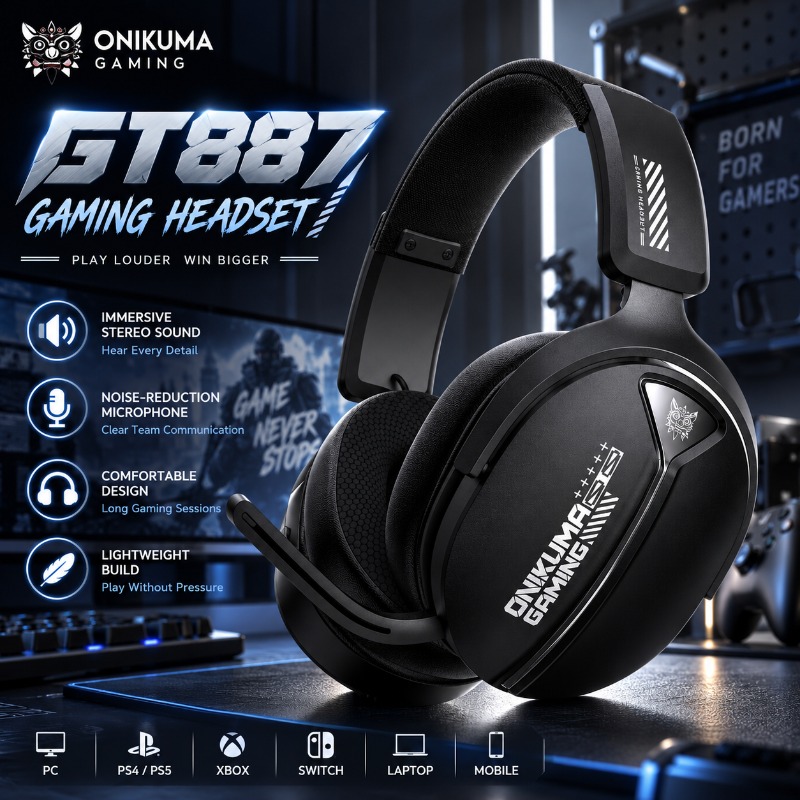 Pc Gaming Apple - หูฟังเกมมิ่งไร้สาย ONIKUMA GT887 สี่โหมด บลูทูธ 5.4