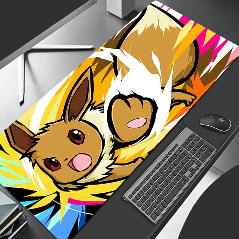 Pc Gaming Lounge - P-Pokemon Eevee Anime Gaming Mouse Pad,แผ่นรองเม้าส์แบบขยายได้,แผ่นรองคีย์บอร์ดสำหรับแล็ปท็อปพีซี