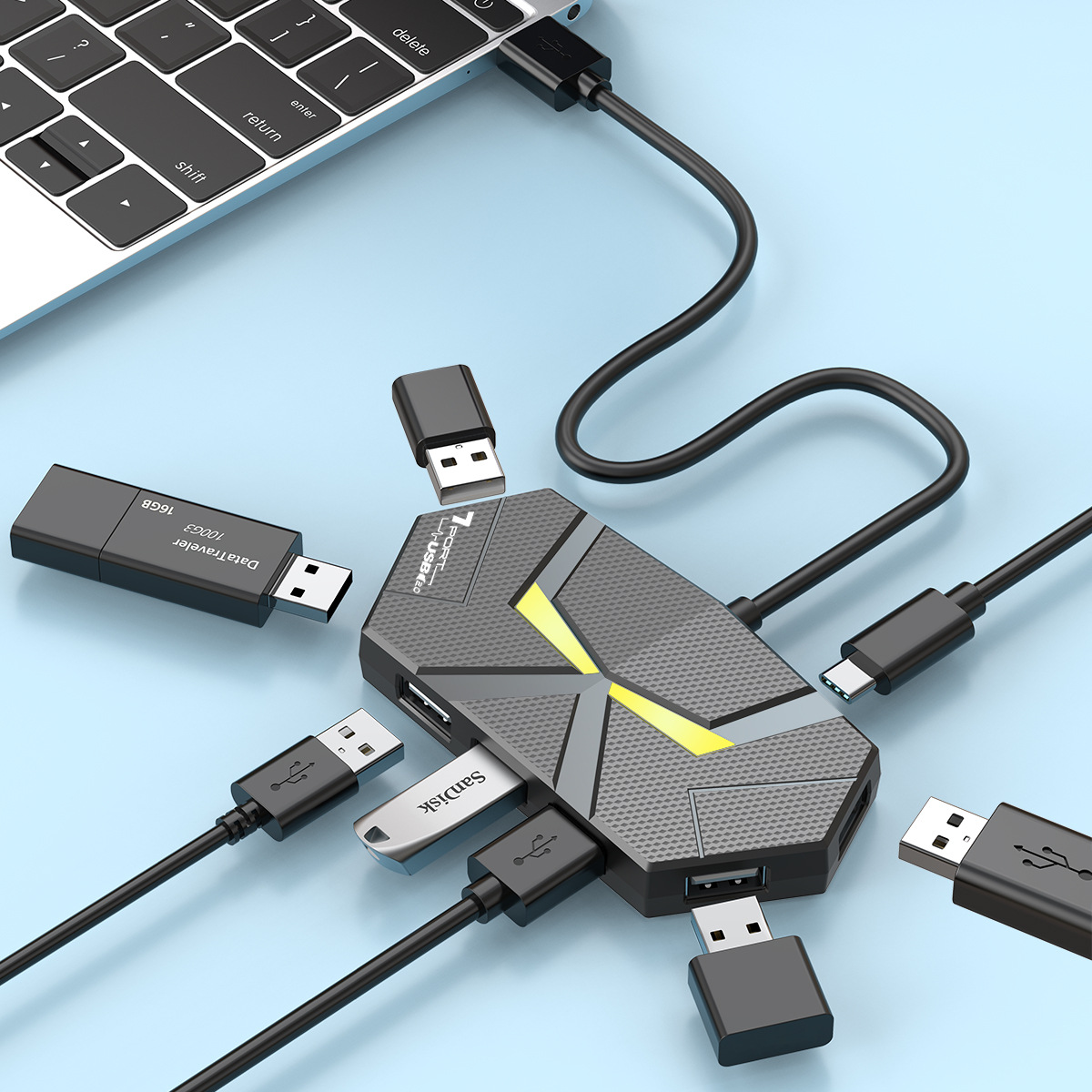 Usb Hub Gaming - 0.6 ซม./1.2M HUB 7 พอร์ต USB2.0
