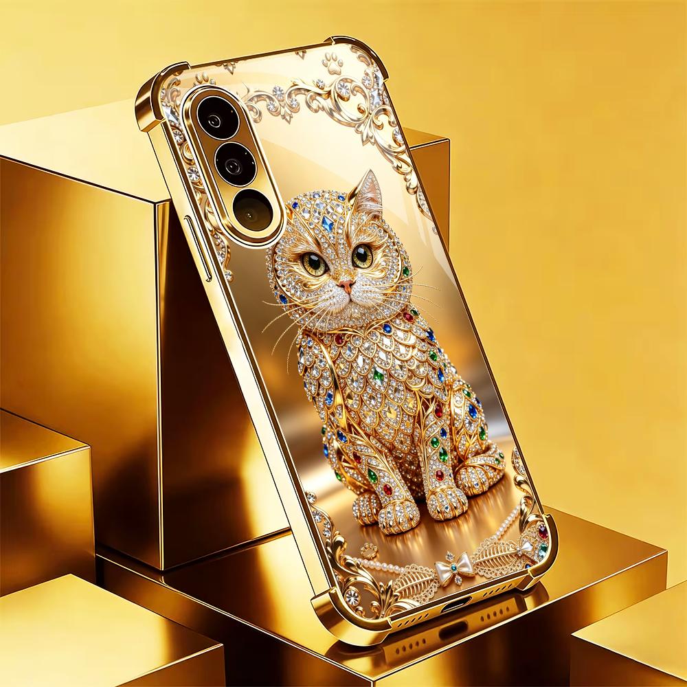 เคสโทรศัพท์แฟชั่นลายแมวทองประด - Pc Case Tempered Glass บทวิจารณ์และราคา
