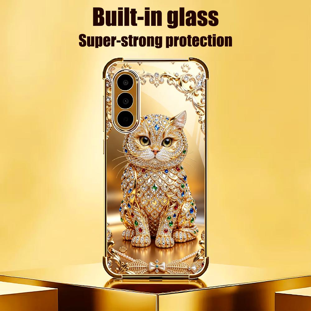 เคสโทรศัพท์แฟชั่นลายแมวทองประด - Pc Case Tempered Glass บทวิจารณ์และราคา