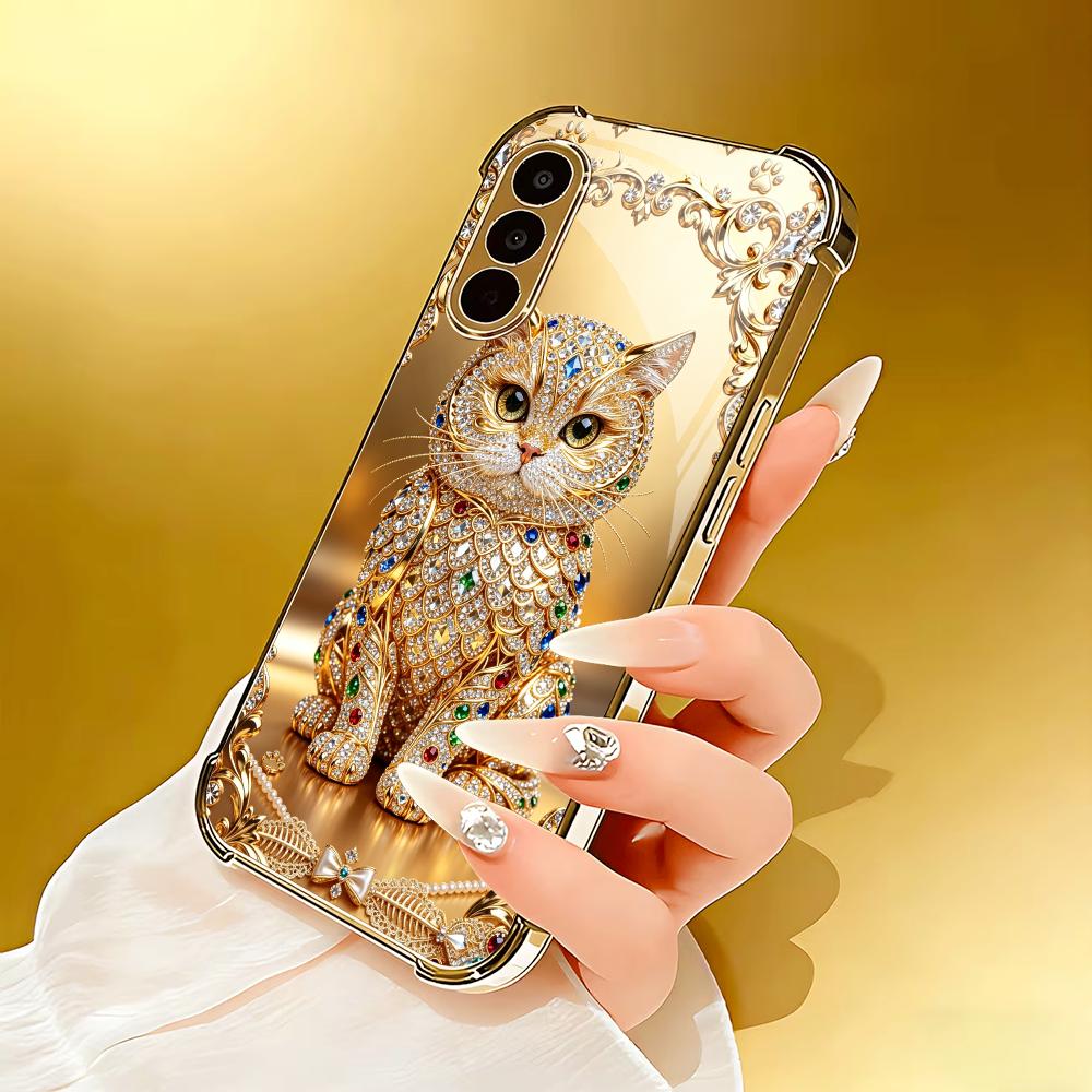 เคสโทรศัพท์แฟชั่นลายแมวทองประด - Pc Case Tempered Glass บทวิจารณ์และราคา