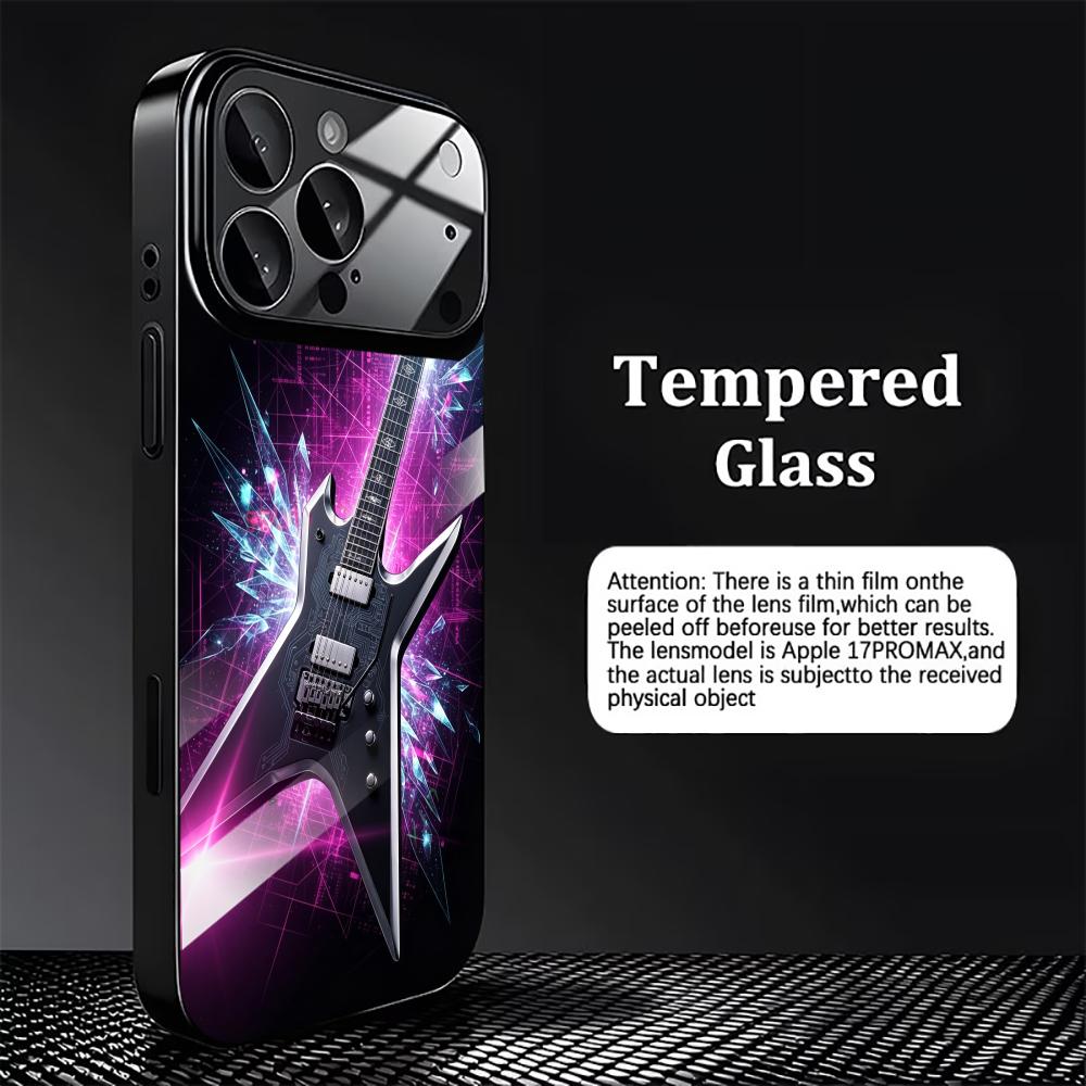 เคสโทรศัพท์แฟชั่นลายกีตาร์ดนตร - Pc Case Tempered Glass บทวิจารณ์และราคา