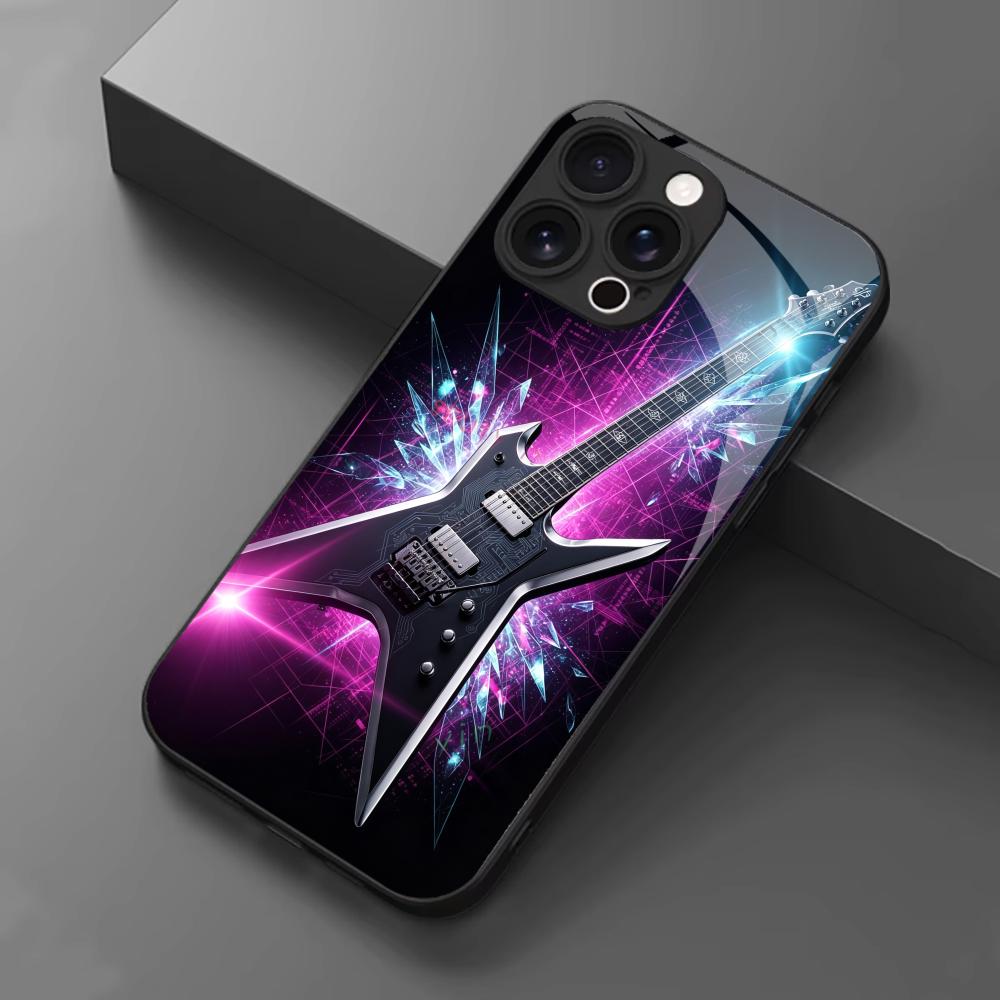 เคสโทรศัพท์แฟชั่นลายกีตาร์ดนตร - Pc Case Tempered Glass บทวิจารณ์และราคา